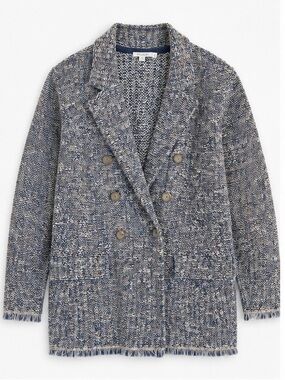 Chico's Blue Mix Double-Breasted Bouclé Blazer